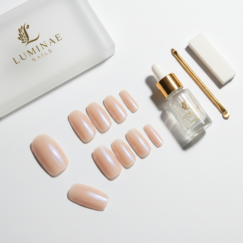 Glazed nude press-on nails medium oval shape