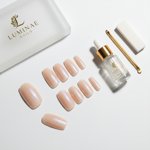 Glazed nude press-on nails medium oval shape
